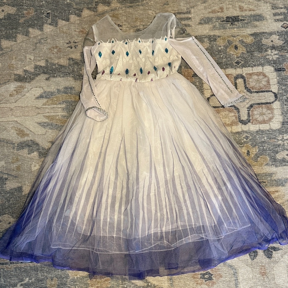 Elsa White and Blue Ombre Dress with Long Sleeves